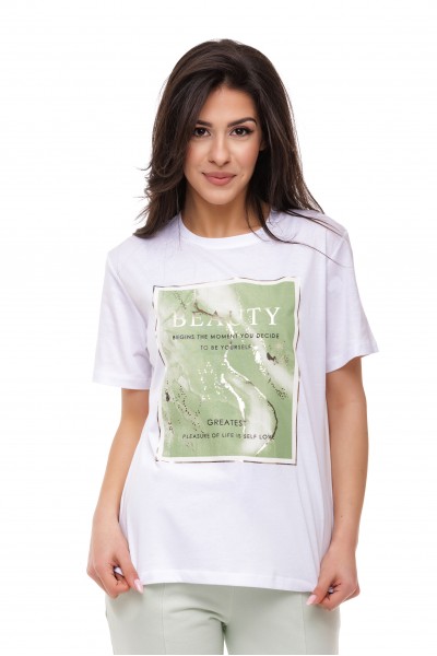 TRICOU DAMA 7963 ALB / VERDE DESCHIS